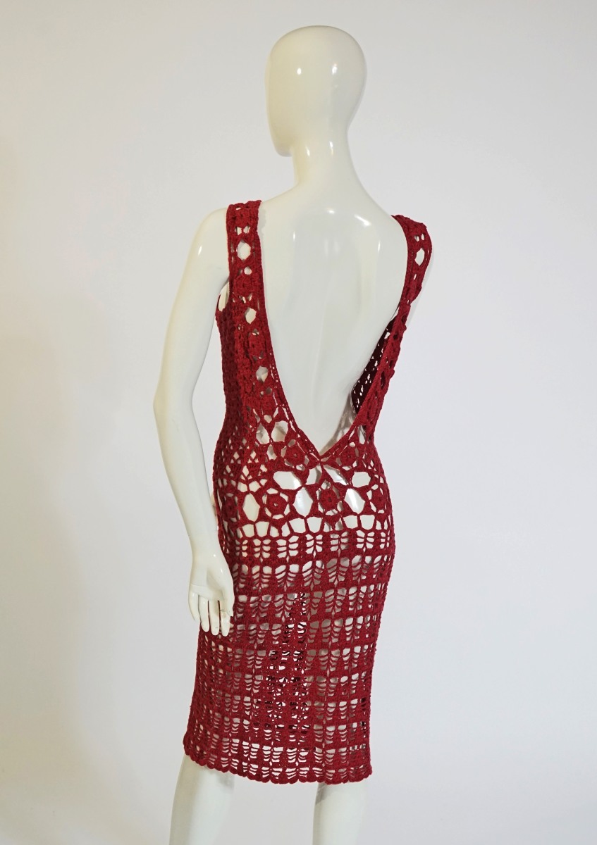 Aria Crochet-Knit Halter Dress