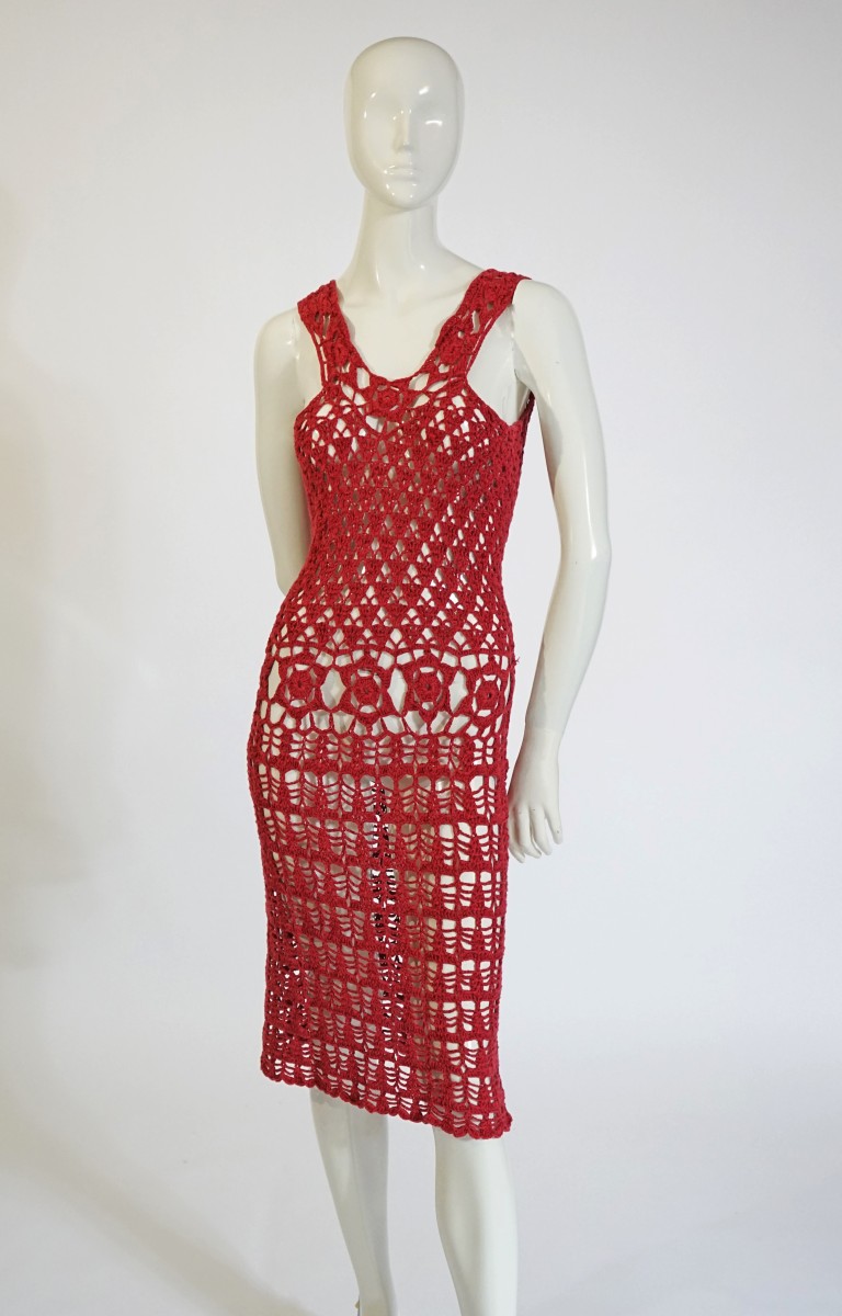 Aria Crochet-Knit Halter Dress